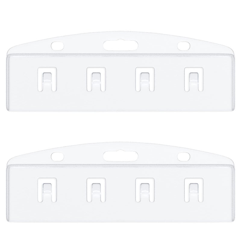 Pawfly 2 Pack Horizontal Half Card Badge Holders with Grippers Hard Transparent Protectors Sleeves Frosted Pouches for POS Magnetic Swipe Cards IDs Credit Cards and Passes - Image 1